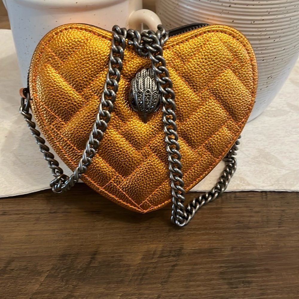 Kurt Geiger Metallic Gold Heart Crossbody with Chain